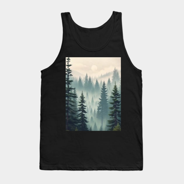 Misty forest in hipster vintage retro style Tank Top by Anik Arts